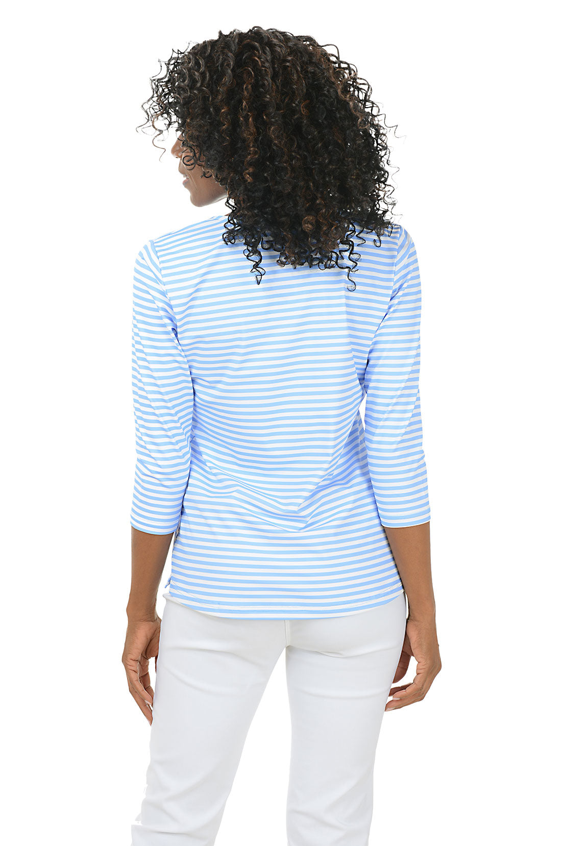 UPF50+ Striped Classic V-Neck Top for Women - Sun Protection, Casual Wear & Outdoor Activities
