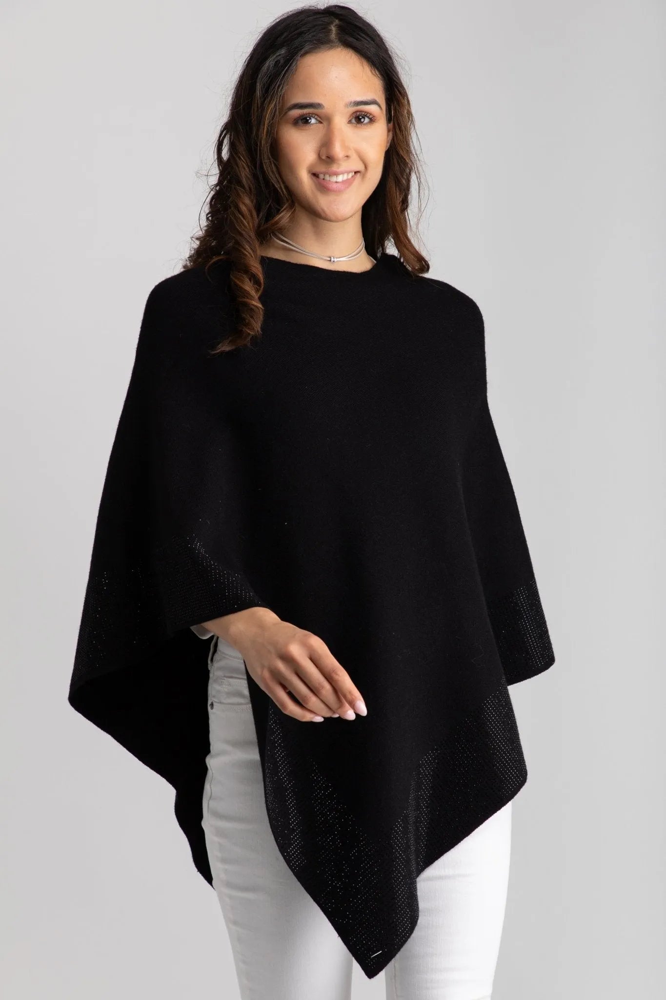 Sparkly Rhinestone Trim Poncho - Elegant Women's Fashion Shawl for Parties, Weddings & Special Occasions