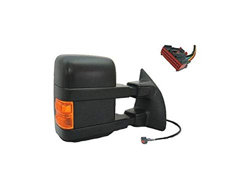 Right Passenger Side Power Mirror for 2009-2016 Ford F-250 Super Duty - Textured Black Manual Telescoping Mirror with Heated Glass, Turn Signal, Clearance Lamp & Heated Spotter Mirror - Perfect for Towing, Off-Roading & Winter Driving