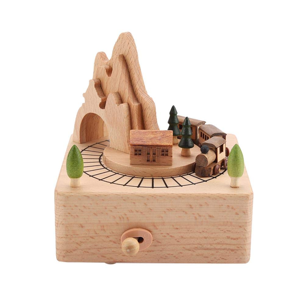 Vintage Wooden Music Box with Mini Moving Magnetic Train - Plays Beautiful Melodies for Home Decor, Gifts & Relaxation | Perfect for Bedroom, Living Room & Nursery