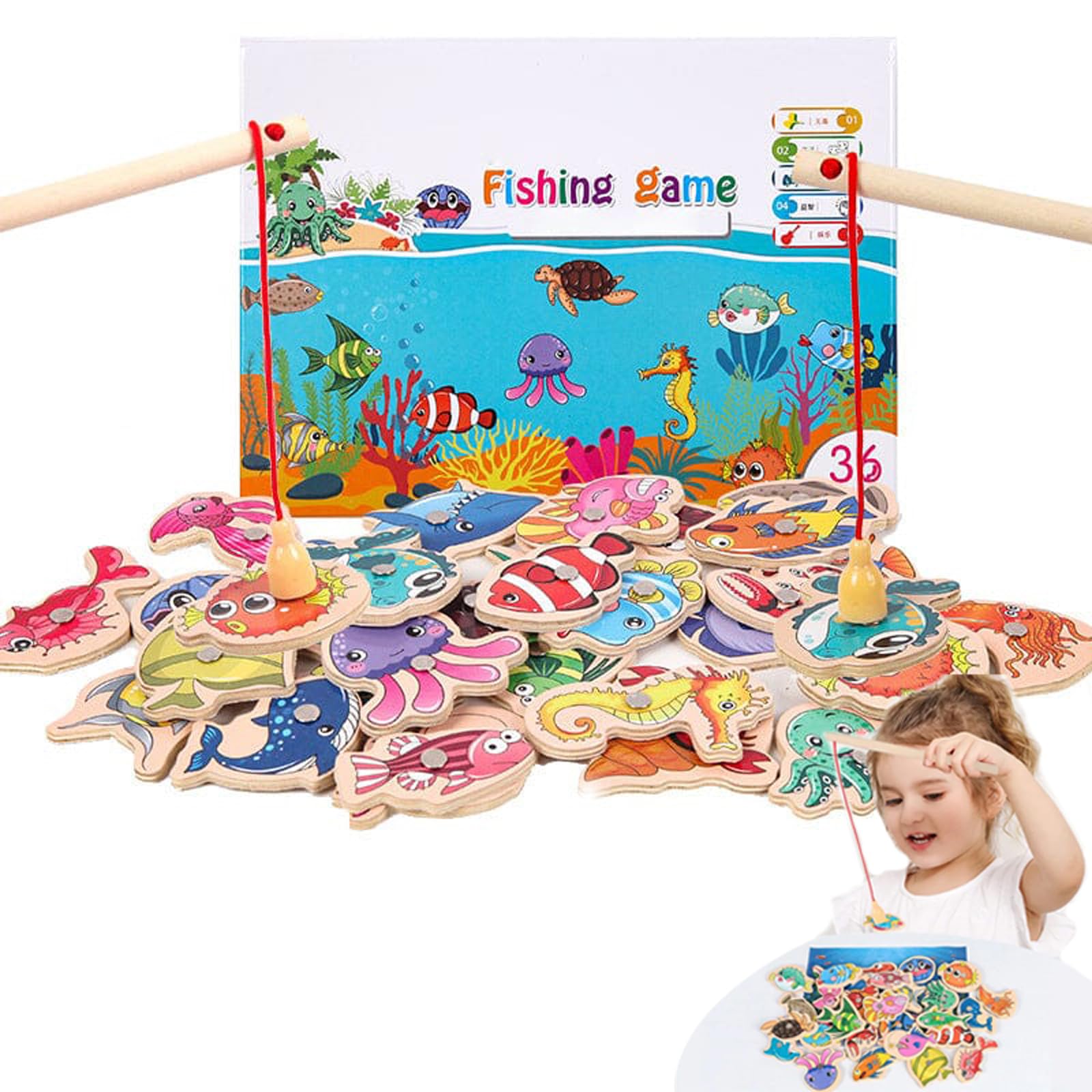 Magnetic Fishing Game for Kids - Wooden Toddler Toy for Fine Motor Skills & Preschool Learning - Fun Indoor Activity