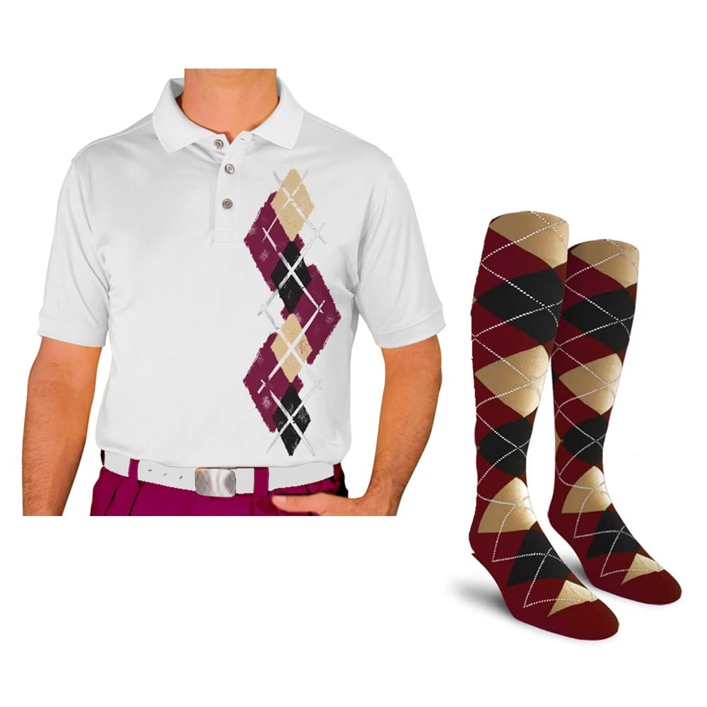 Dry Fit Short Sleeve Graphic Golf Polo Shirt for Men with Socks - Breathable Moisture Wicking Performance Shirt - Argyle Paradise Design (Sizes 4A-4Z) - Perfect for Golf, Tennis & Casual Wear