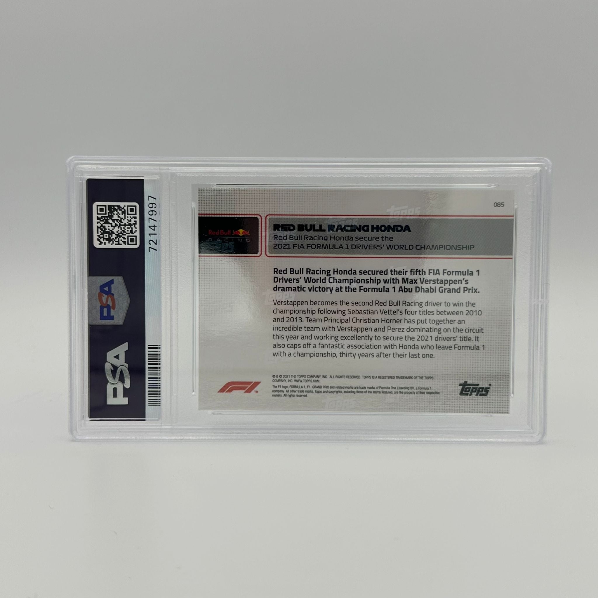 PSA 9 Graded 84/99 Red Bull Racing Honda F1 Championship #85 Trading Card - Collectible Memorabilia for Motorsport Fans & Racing Enthusiasts