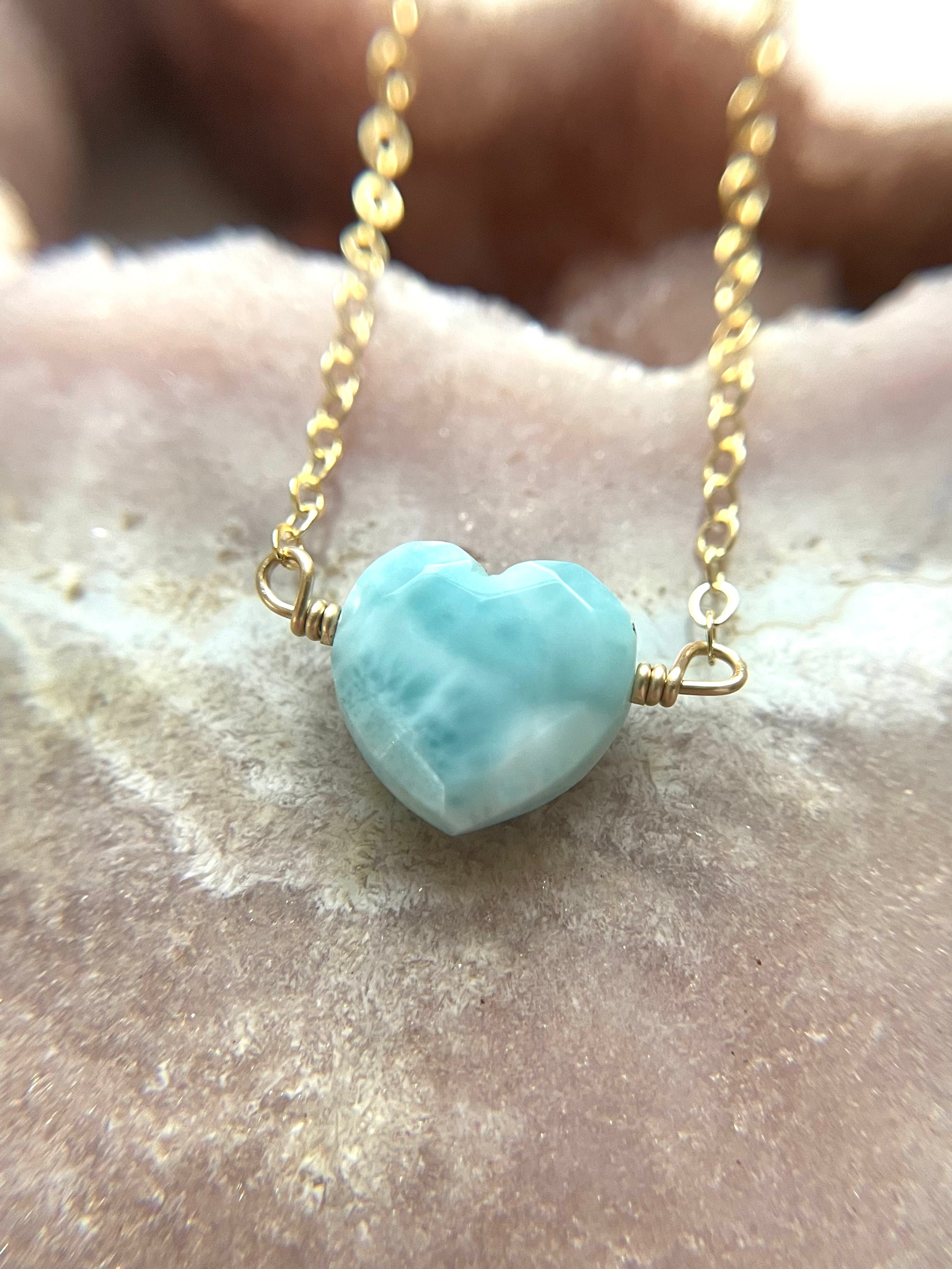 Larimar Heart Pendant Necklace - Genuine Blue Stone Jewelry for Women, Sterling Silver Chain, Handmade Boho Chic Gift for Her | Perfect for Weddings, Anniversaries & Everyday Elegance
