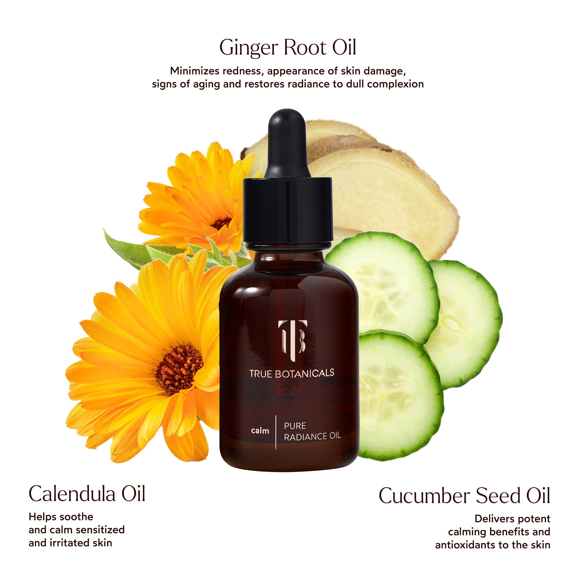 True Botanicals Calm Pure Radiance Oil - Anti-Aging Face Oil for Sensitive Skin, Redness & Wrinkles | Dermatologist Tested, Non-Toxic | 1 fl oz (30 ml) | Perfect for Nighttime Skincare Routine & Soothing Dry, Irritated Skin