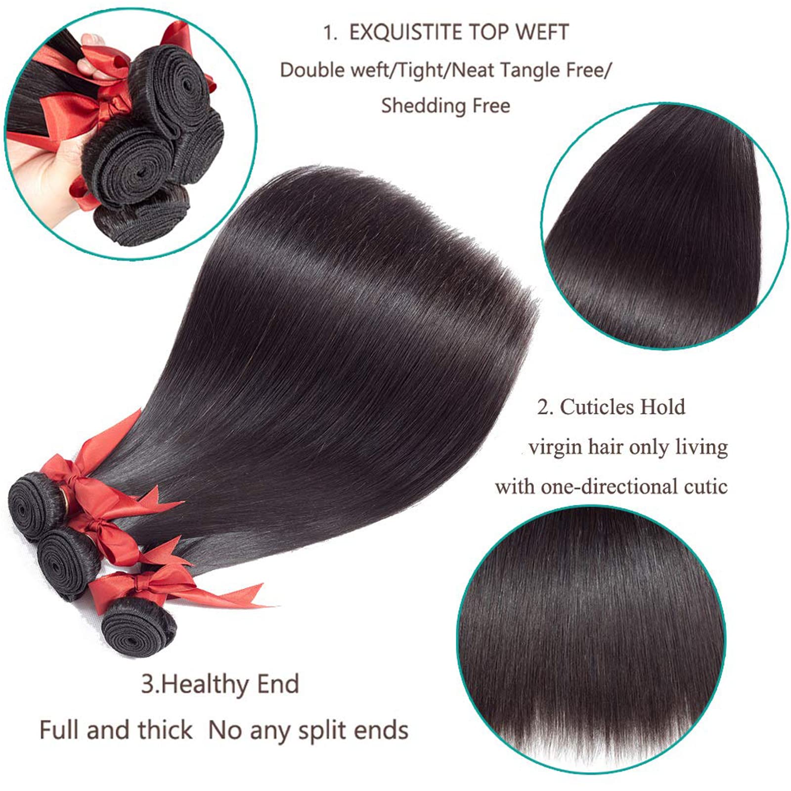 ALLRUN 100% Unprocessed Brazilian Virgin Straight Human Hair Bundles with Lace Closure - 20 22 24+18 Inch - Natural Free Part Hair Extensions for Styling & Volume | Perfect for Daily Wear, Parties & Special Occasions