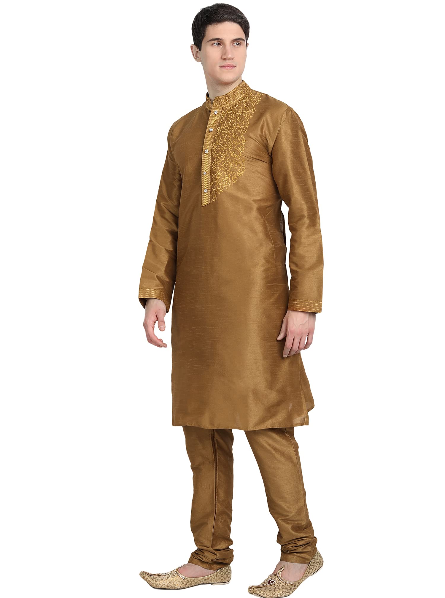 SKAVIJ Men's Kurta Pajama Set - Embroidered Art Silk Traditional Indian Dress - Regular Fit for Festivals, Weddings & Cultural Events