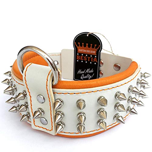 Bestia 'Silver Giant' Genuine Leather Dog Collar - Heavy Duty Adjustable Pet Collar for Large Dogs, Perfect for Training, Walks & Outdoor Adventures