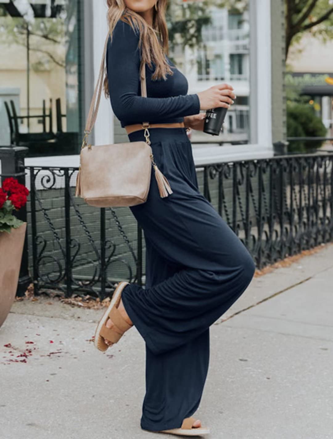 Ezbelle Women's Fall Fashion Lounge Sets - Soft Pajama Two Piece Outfit with Cropped Pullover, Cozy Loungewear for Sleep & Relaxation | Perfect for Home, Travel & Casual Wear
