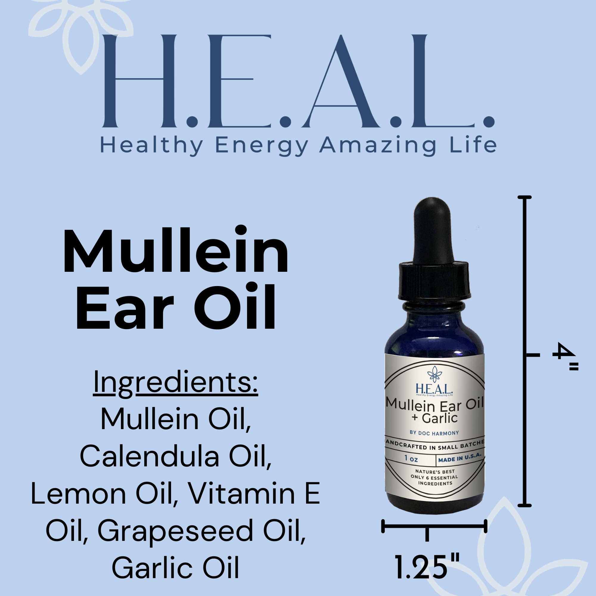 Harmony's Mullein Ear Oil with Garlic Oil - 1oz Natural Remedy for Dry & Itchy Ears - Soothes Ear Discomfort, Supports Ear Health - Perfect for Adults & Kids, Travel & Daily Use