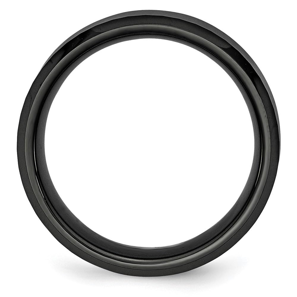 Black Faceted 8mm Polished Ceramic Beveled Edge Band Ring for Men & Women - Diamond2Deal Elegant Wedding, Engagement & Fashion Jewelry