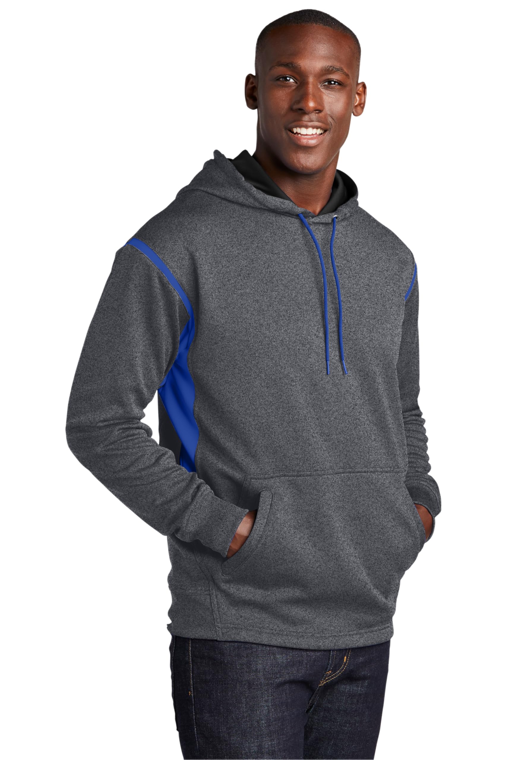 SPORT-TEK Men's Tall Tech Fleece Colorblock Hooded Sweatshirt - Warm Winter Pullover for Running, Gym & Outdoor Activities