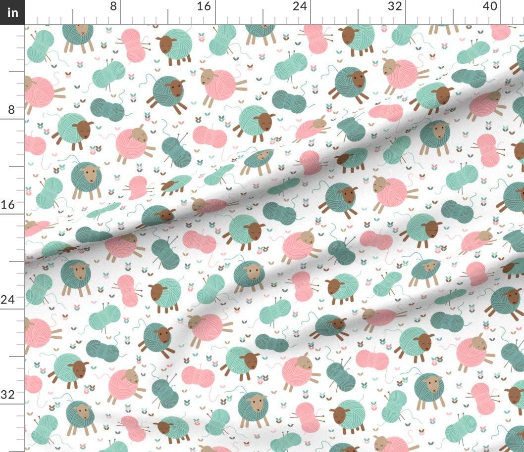 Premium Spoonflower Fabric - Soft Knitting Sheep & Lamb Needle Animal Print on Petal Signature Cotton Fabric by The Yard - Perfect for Sewing, Quilting, Apparel, DIY Crafts & Home Decor | Ideal for Baby Clothes, Throw Pillows & Wall Art