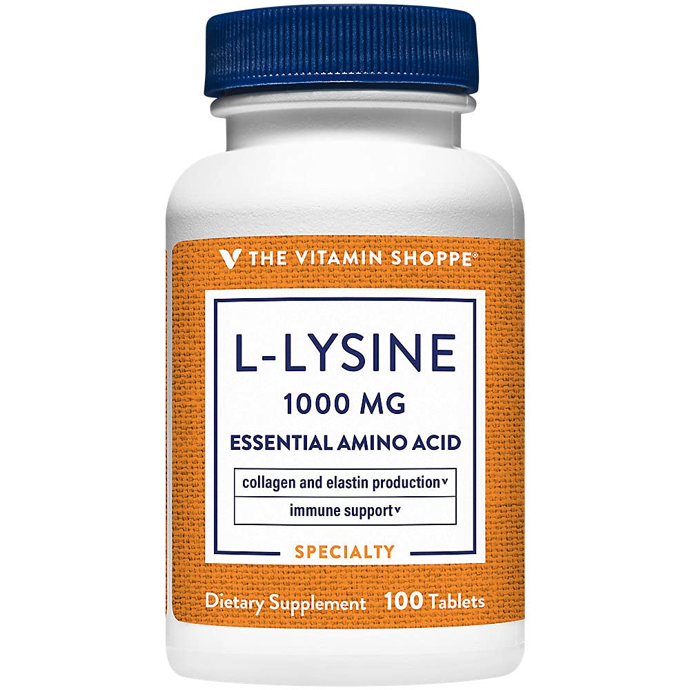 The Vitamin Shoppe L-Lysine 1000mg - Essential Amino Acid Supplement for Lip Care, Collagen & Elastin Production - 100 Tablets - Daily Immune Support for Cold Sores & Skin Health