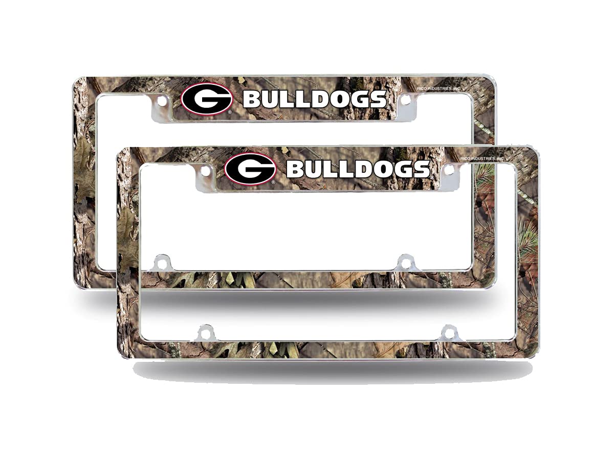 Georgia Bulldogs Chrome Metal License Plate Frames (Set of 2) - Mossy Oak Camo Design for Cars, Trucks & SUVs - Perfect for Tailgating & College Football Fans