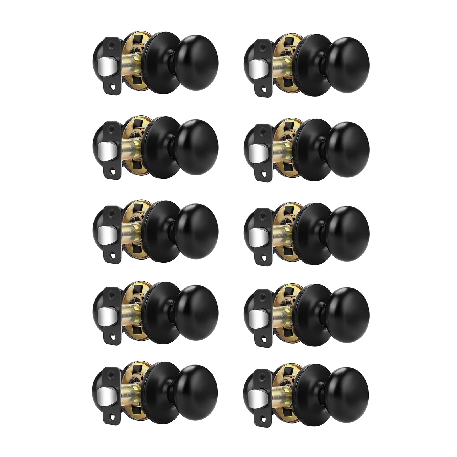 Probrico 10-Pack Matte Black Interior Door Knobs - Passage Door Handles for Closet & Hallway | Universal Design for Bedroom, Bathroom & Office Doors