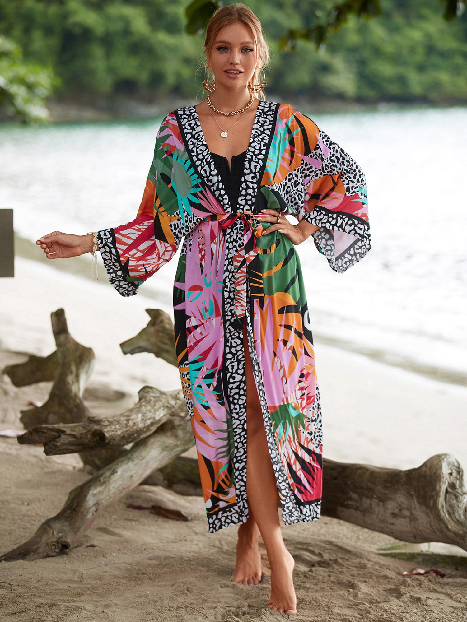 Women's Lightweight Open Front Cardigan - Long Beach Kimono Cover Up for Casual Wear, Loungewear & Summer Beach Outfits