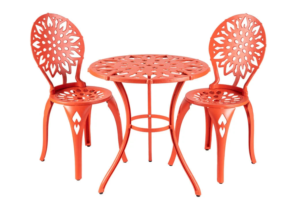 Sunflower Bistro Set Outdoor Patio Furniture - 3-Piece Garden Dining Table and Chairs for Small Spaces, Perfect for Balcony, Deck, Backyard & Cafe Use