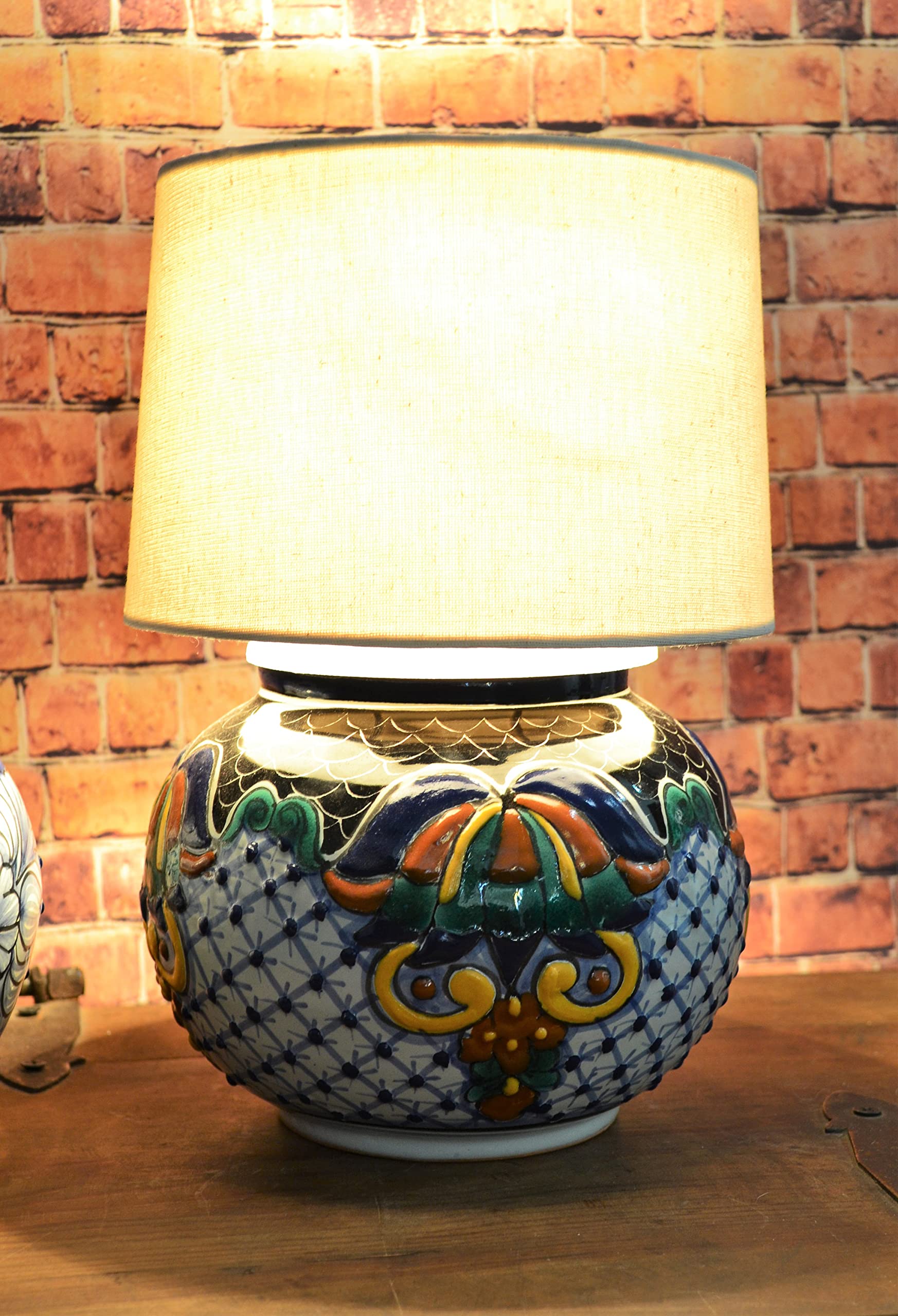 Talavera Bedside Lamp - Handcrafted Ceramic Table Lamp with Mexican Pitcher Design, Decorative Vase Lamp for Bedroom & Living Room (CM352) | Perfect for Home Decor, Gift Giving & Cultural Accent Lighting
