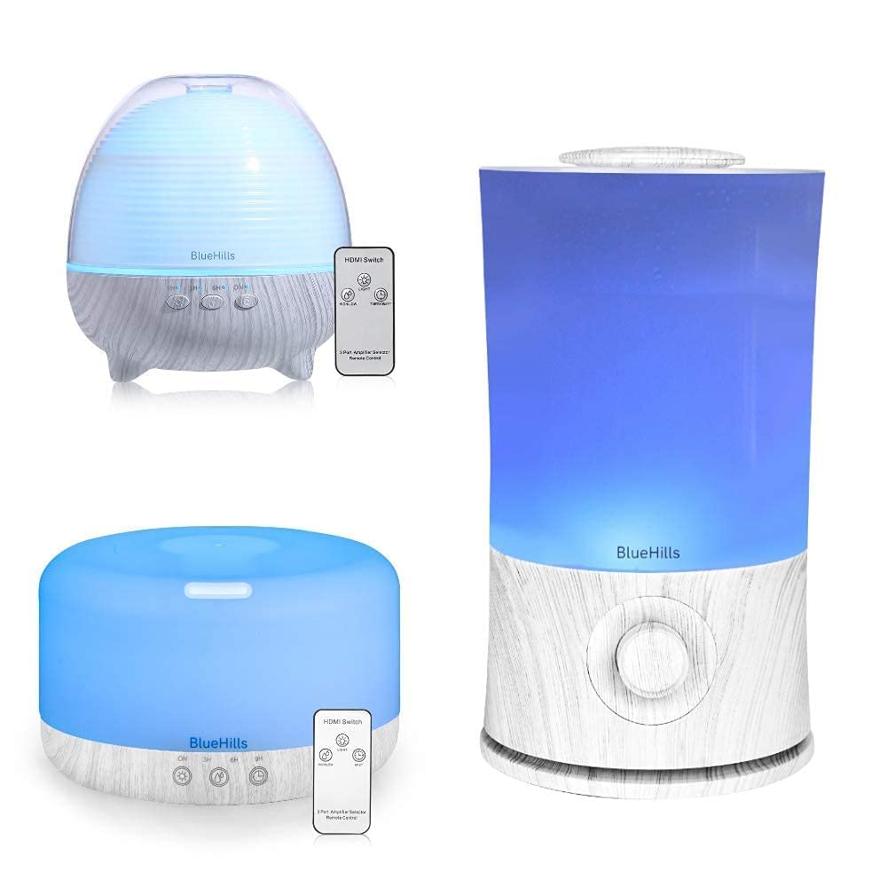 BlueHills Premium Large Essential Oil Diffuser Set - 3 Sizes (2000ML, 1000ML, 600ML) Aromatherapy Humidifier with High Mist Output, White Wood Grain Design - Perfect for Large Living Rooms, Bedrooms, and Office Spaces