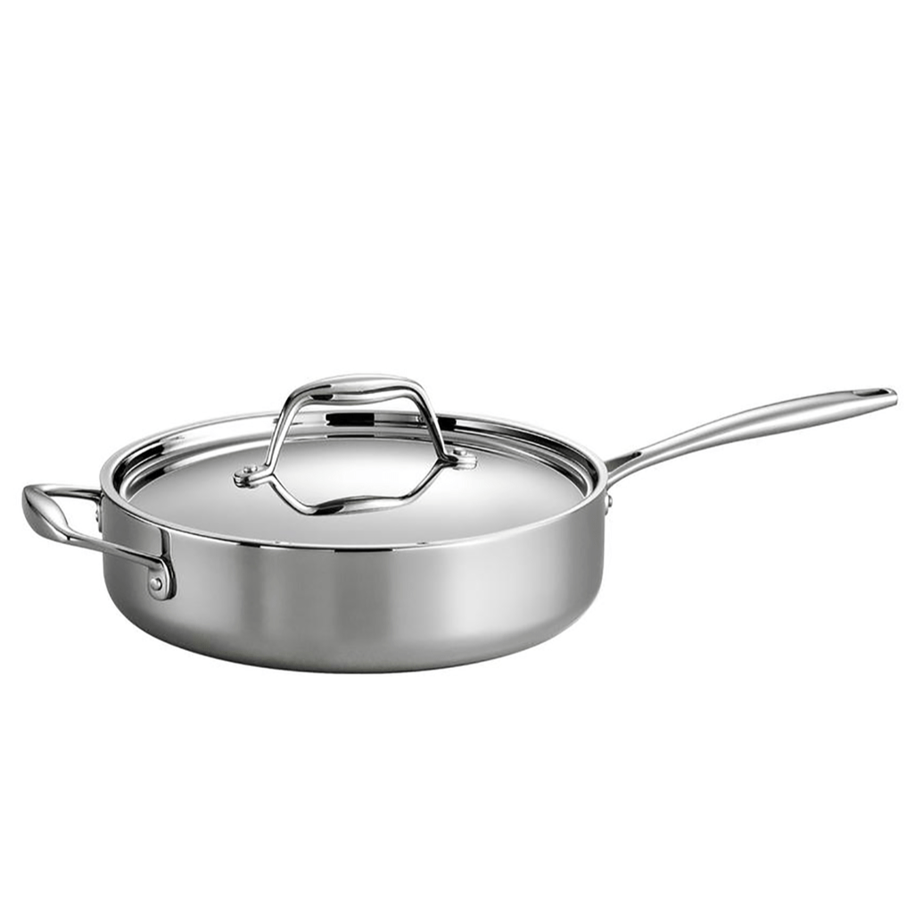 Tramontina 3 Qt Stainless Steel Gourmet Covered Deep Sauté Pan - Perfect for Searing, Braising & Cooking Family Meals