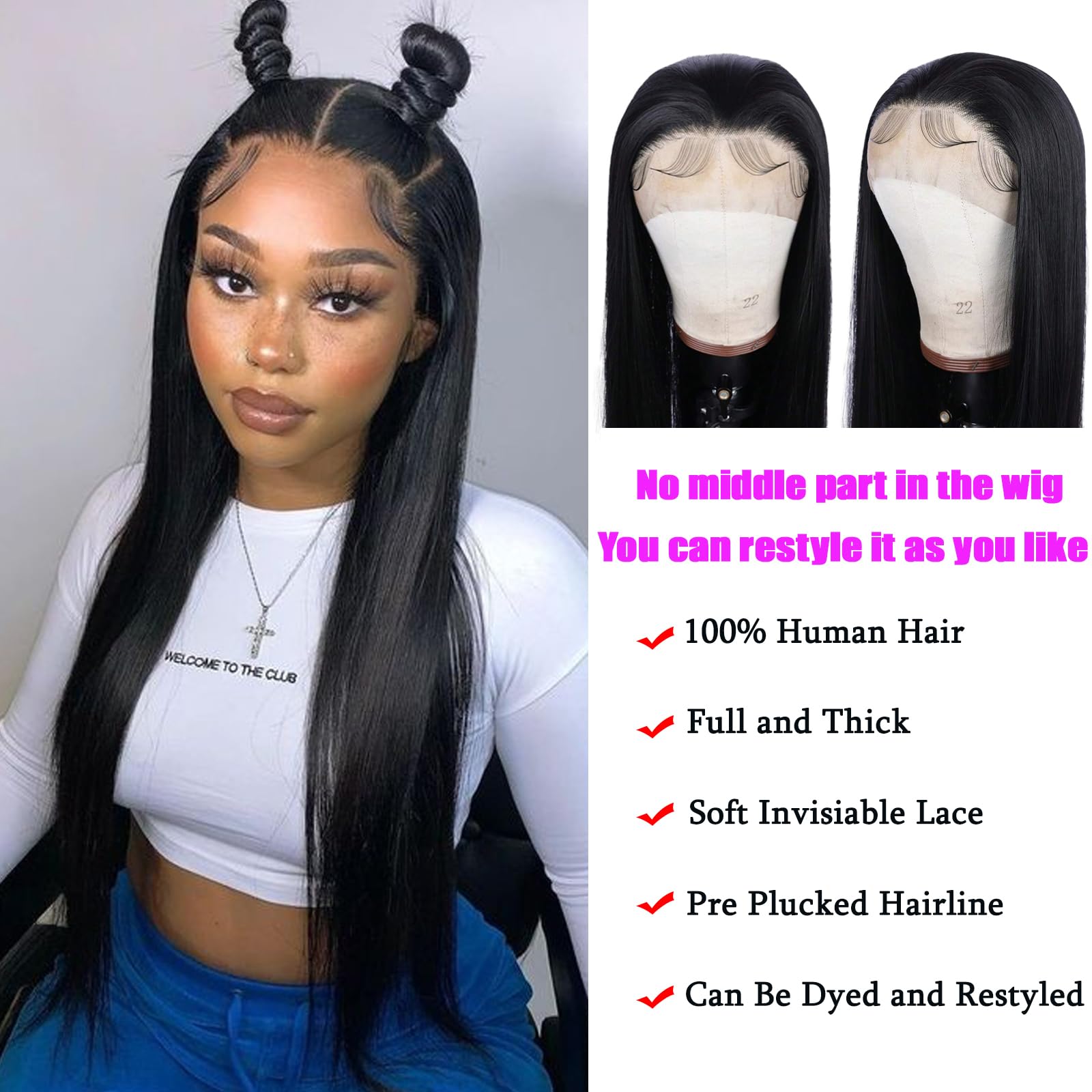 20 Inch Straight Lace Front Wigs Human Hair - Pre Plucked 180% Density Glueless Wigs with 13x4 HD Transparent Lace - Brazilian Virgin Hair for Women - Perfect for Daily Wear, Cosplay & Special Occasions