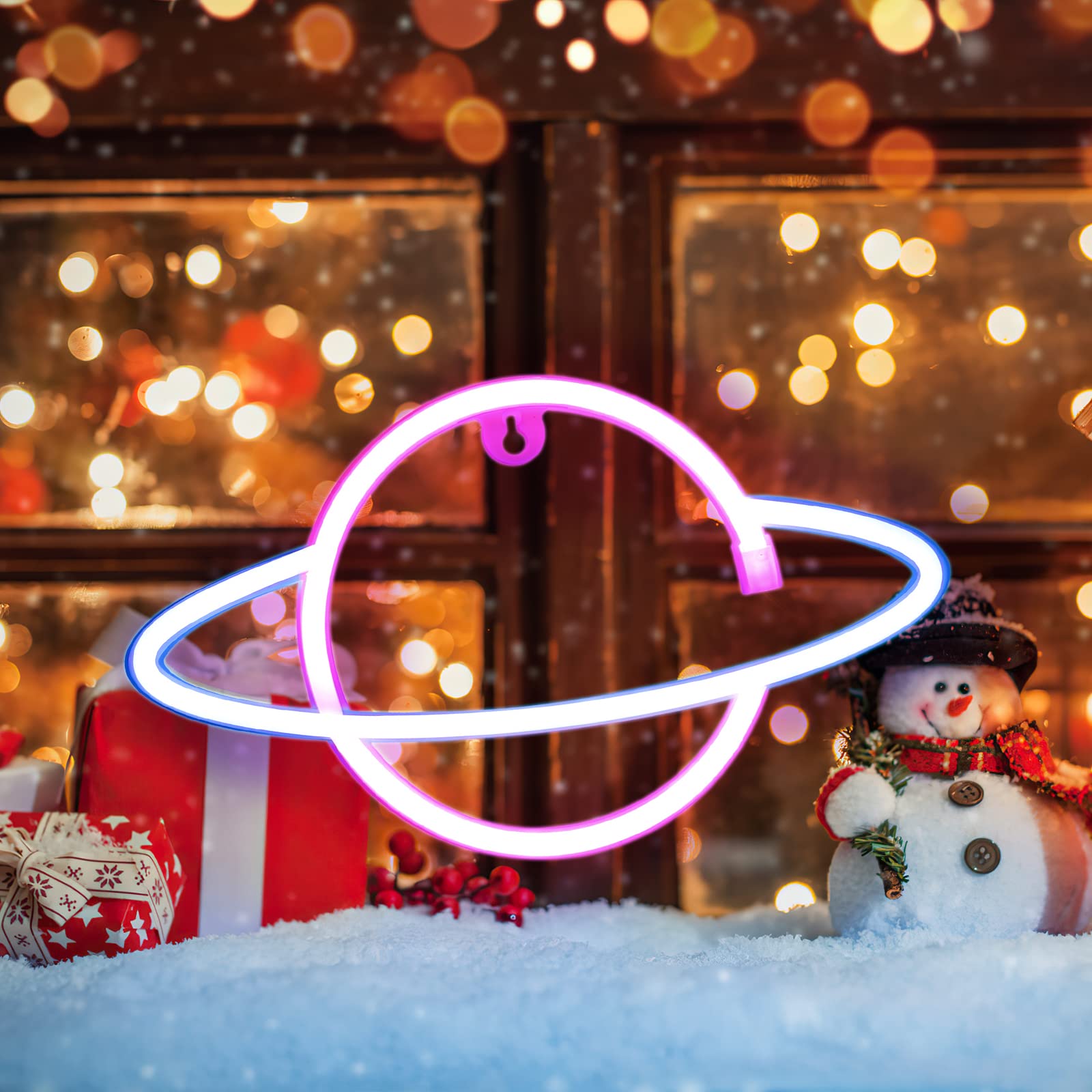 Criacr LED Planet Neon Light Sign - USB/Battery Powered Wall Decor Night Light in Pink & Blue - Perfect for Bedroom, Kids Room, Bar, Party & Home Decoration | Creates Cozy Atmosphere for Relaxation & Festive Celebrations