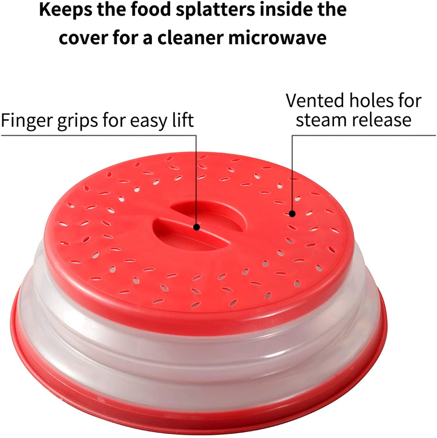 BPA-Free Collapsible Microwave Food Plate Cover - Vented Silicone Lid for Safe Heating | Perfect for Leftovers, Meal Prep & Microwave Cooking (Red)