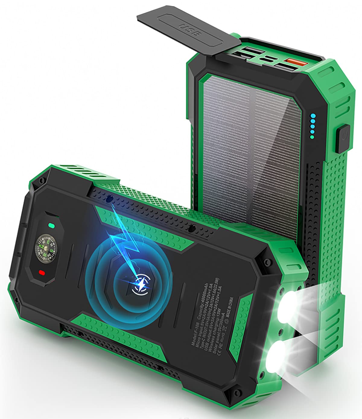 40000mAh Solar Power Bank with 22.5W Fast Charging & 15W Wireless Charging | Portable External Battery Pack with USB-C for iPhone, Android Phones | Solar Panel Charger with Dual Flashlight for Camping, Hiking & Emergency Power Backup
