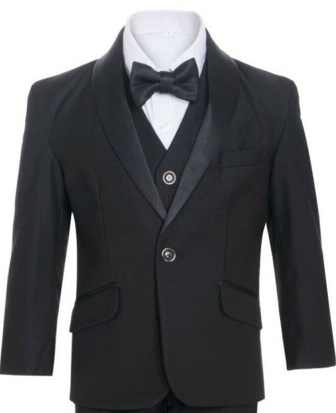 Boys Black Shawl Collar Tuxedo Suit - Formal Wear for Weddings, Parties & Special Occasions