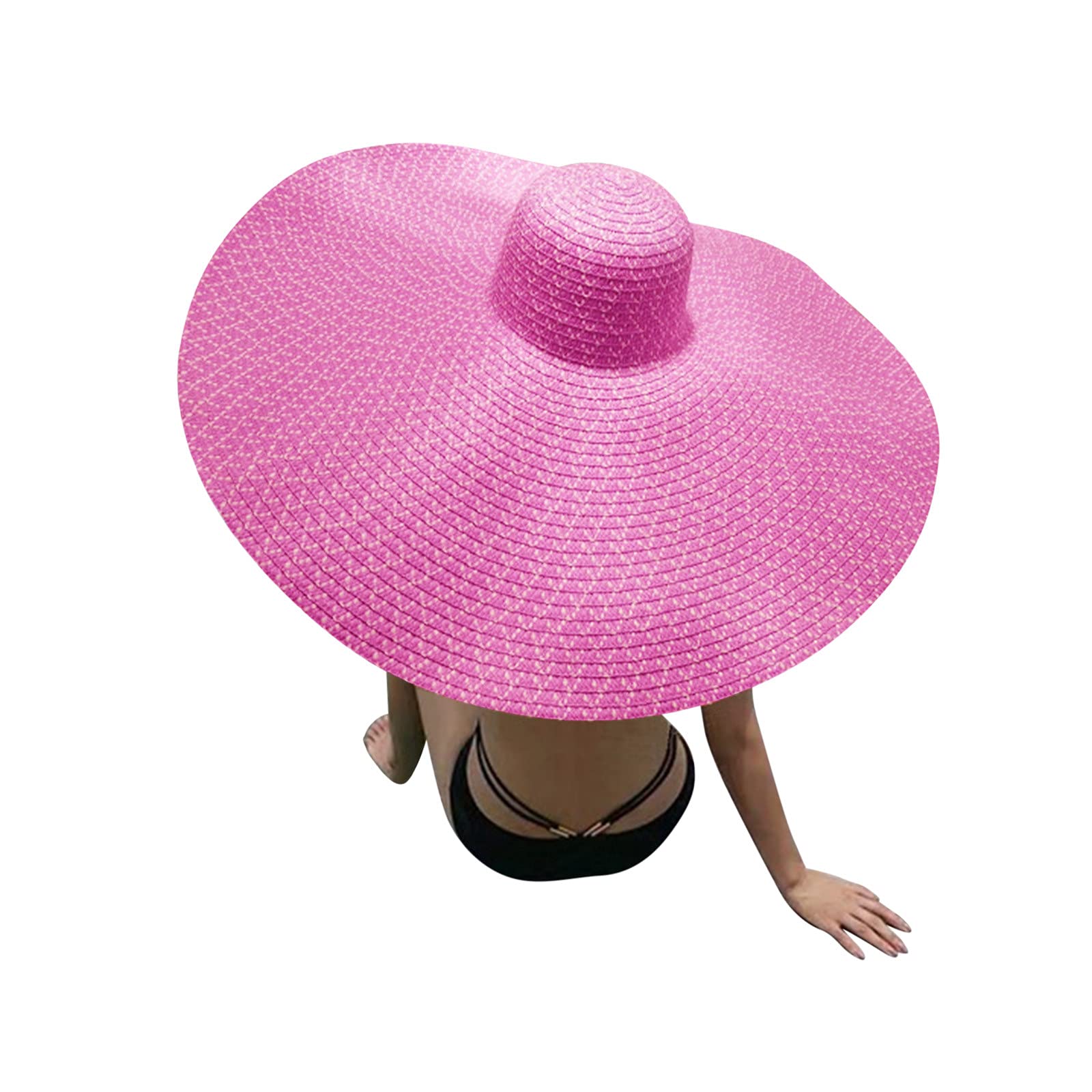 Stylish Oversized Foldable Striped Straw Sun Hat - UPF 50+ UV Protection for Women, Beach, Pool & Summer Outdoor Activities