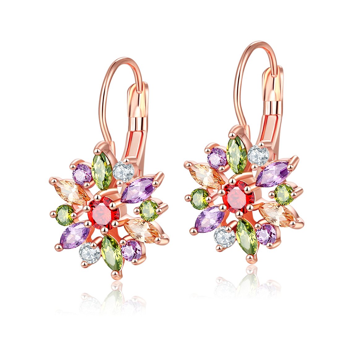 Rose Gold Plated Cubic Zirconia Flower Hoop Earrings for Women - Elegant Dangle Jewelry for Party, Wedding & Everyday Wear
