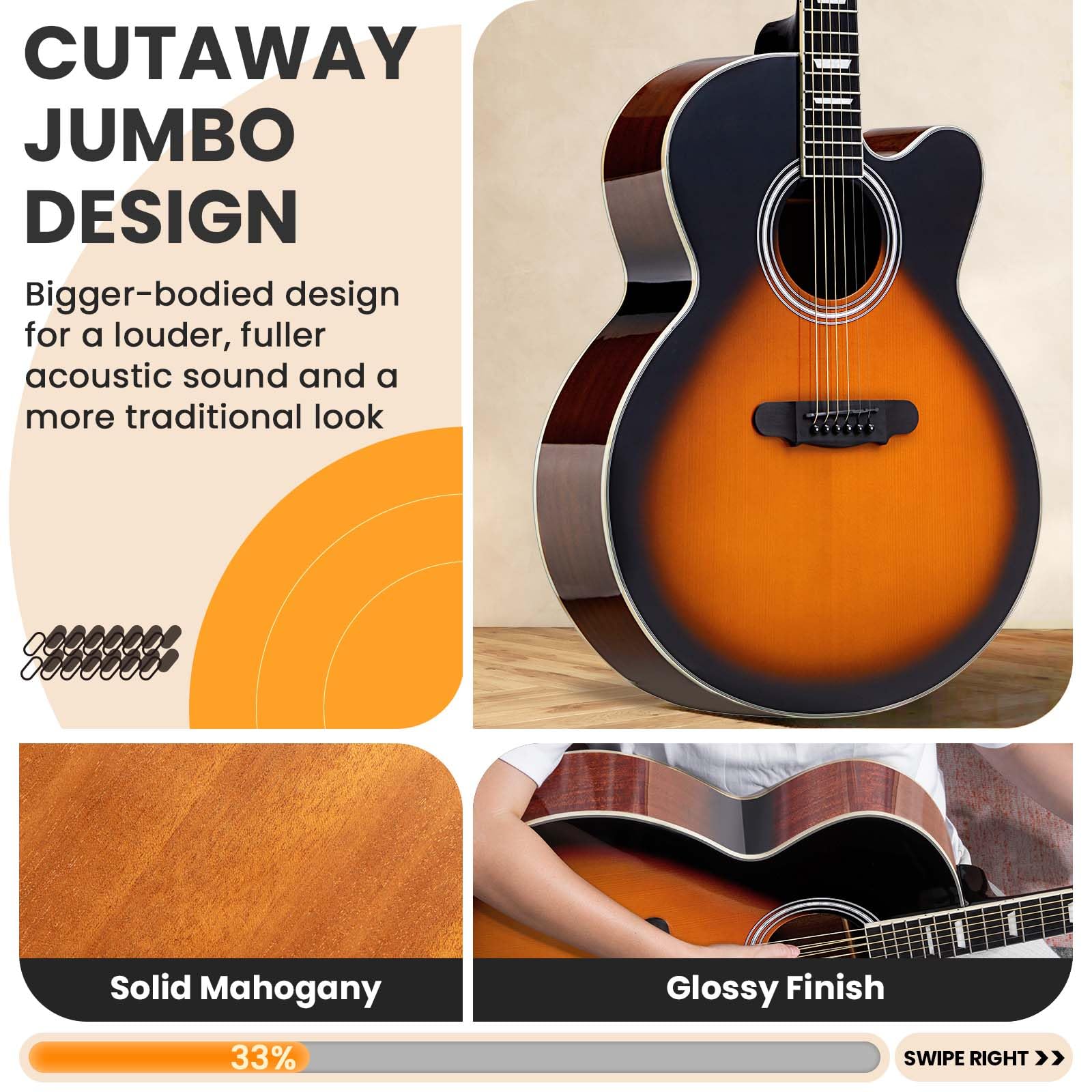 Fesley Jumbo Cutaway Acoustic Guitar - 42