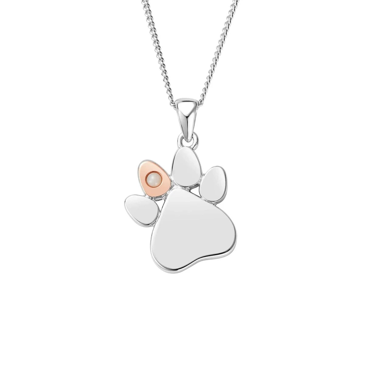 Clogau Sterling Silver Paw Prints On My Heart Necklace with October Opal Birthstone - Perfect Gift for Pet Lovers, Birthdays & Anniversaries
