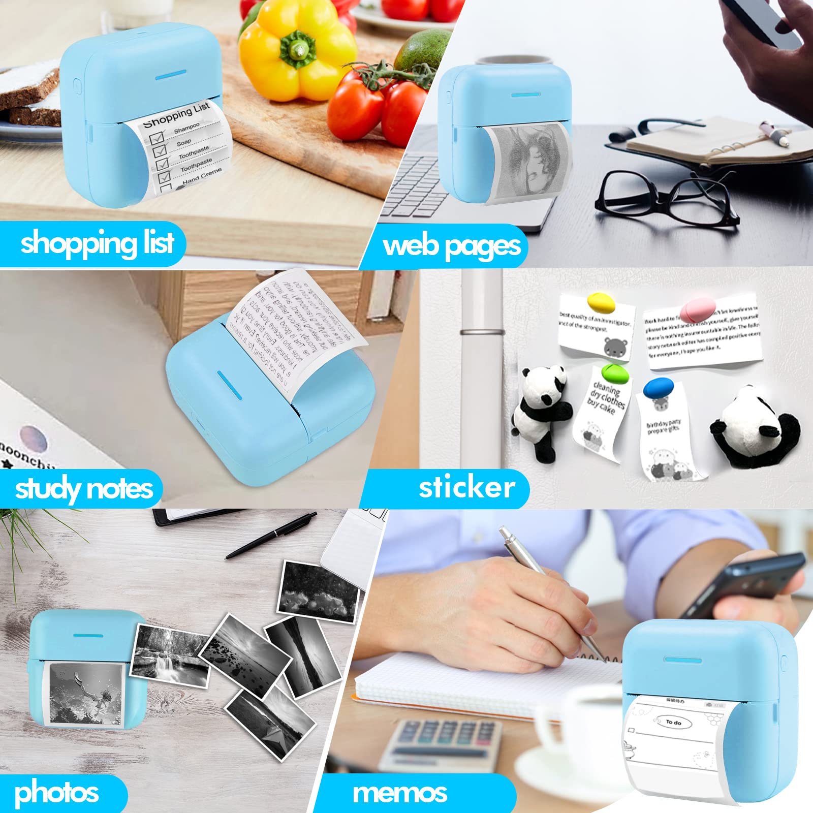 HuiJuKeJi Mini Sticker Printer - Bluetooth Smart Pocket Thermal Printer for iOS & Android | Inkless Printing with 11 Rolls Thermal Paper | Portable for Receipts, Photos, Journals, Notes & Memos | Perfect for Home, Office & Travel Use