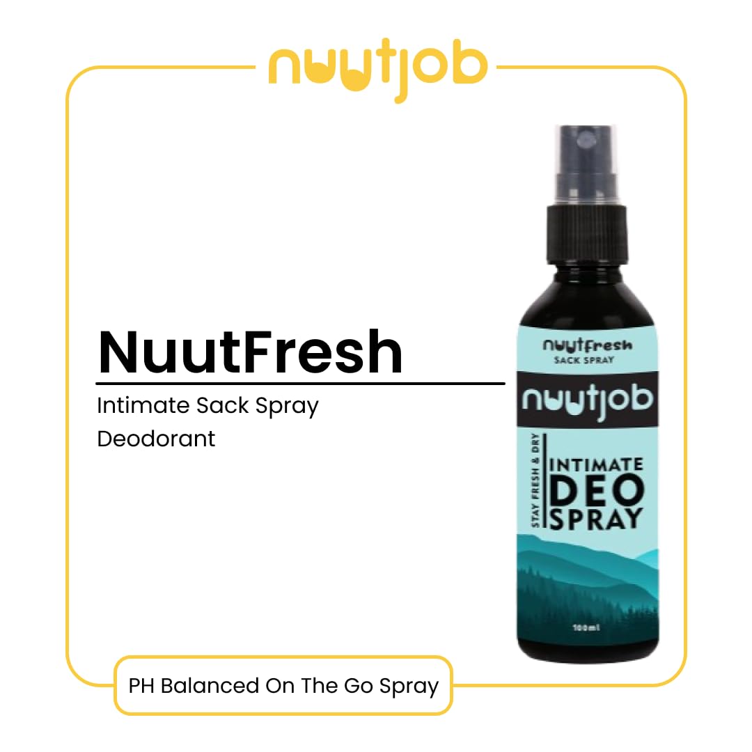 Nuutjob NuutFresh Intimate Deodorant Spray for Men 100ml - Anti Itch & Odor Control, Tea Tree & Witch Hazel Formula, Alcohol & Paraben Free - Ideal for Active Lifestyles, Gym & Daily Comfort