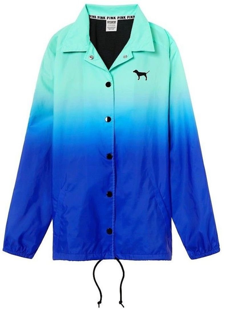 Victoria's Secret Pink Ombre Tie Dye Coaches Jacket - Neon Sky Blue Anorak Windbreaker (Size Large, NWT) | Women's Athletic Outerwear for Running, Gym & Casual Streetwear
