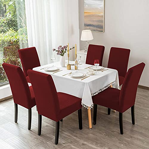 6-Pack Aertiavty Stretchable Dining Chair Covers - Burgundy Red Slipcovers for Kitchen & Parsons Chairs | Spill-Proof & Easy to Clean | Perfect for Home, Restaurant & Office Use