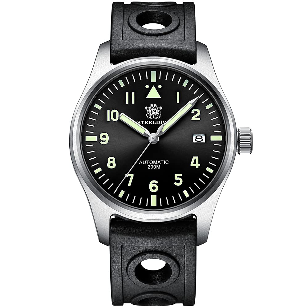 STEELDIVE Men's Automatic Pilot Watch - 200M Water Resistant Diver Sport Watch with Self-Winding Mechanical Movement, C3 Luminous & Sapphire Crystal, NH35 Movement (SD1940) - Perfect for Diving, Swimming, and Outdoor Adventures