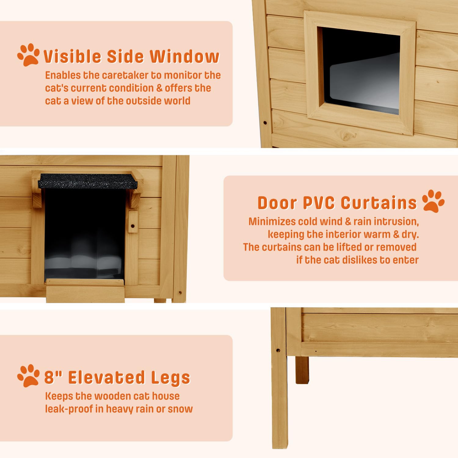 Insulated Outdoor Cat House for Winter - Weatherproof Large Wooden Shelter for Multiple Cats with Foldable Ladder & Acrylic Side Window, Brown | Perfect for Backyard, Garden, or Patio to Keep Feral Cats Warm and Safe in Cold Weather