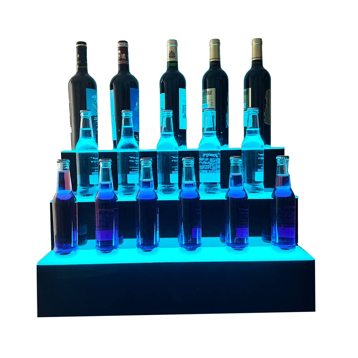 **31 Inch 3-Tier LED Lighted Liquor Bottle Display Stand - Remote Control Bar Shelf for Home & Commercial Use - Perfect for Bars, Restaurants, and Home Decor**