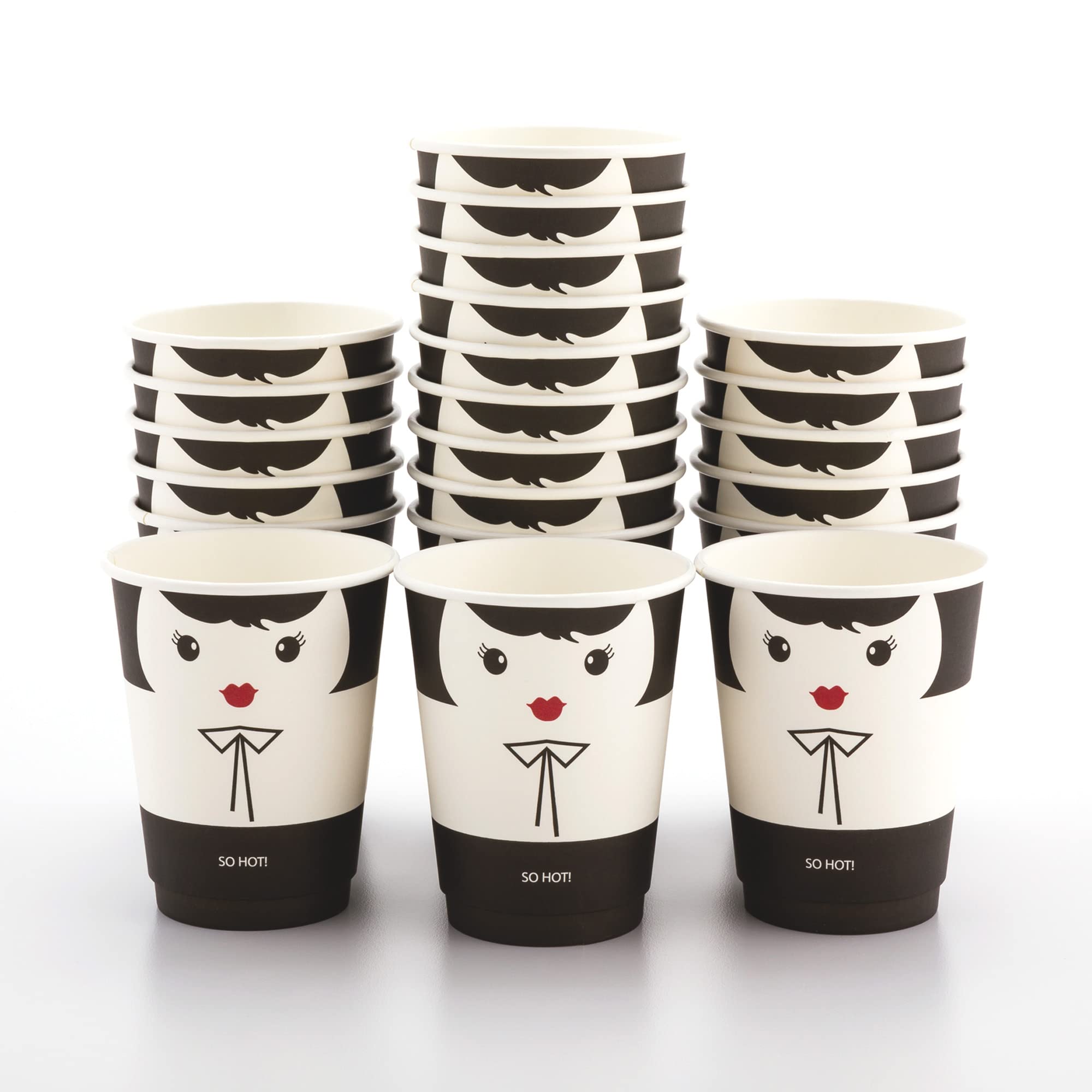 12oz Disposable Paper Coffee Cups - 25 Pack Leakproof & Insulated Hot Cups with Matching Lids (Sold Separately) | Eco-Friendly Black & White Design for Cafes, Offices & Home Use