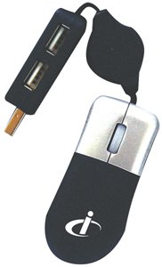 Sakar M05117MB Mobility Black Retractable USB Optical Mouse with Built-in USB Hub - Portable for Laptop, Office & Travel Use
