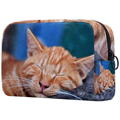 Waterproof Orange Tabby Cat Makeup Bag - Portable Travel Cosmetic Organizer with Zipper, Multi-Function Toiletry Case for Women | Perfect for Travel, Gym & Daily Beauty Storage