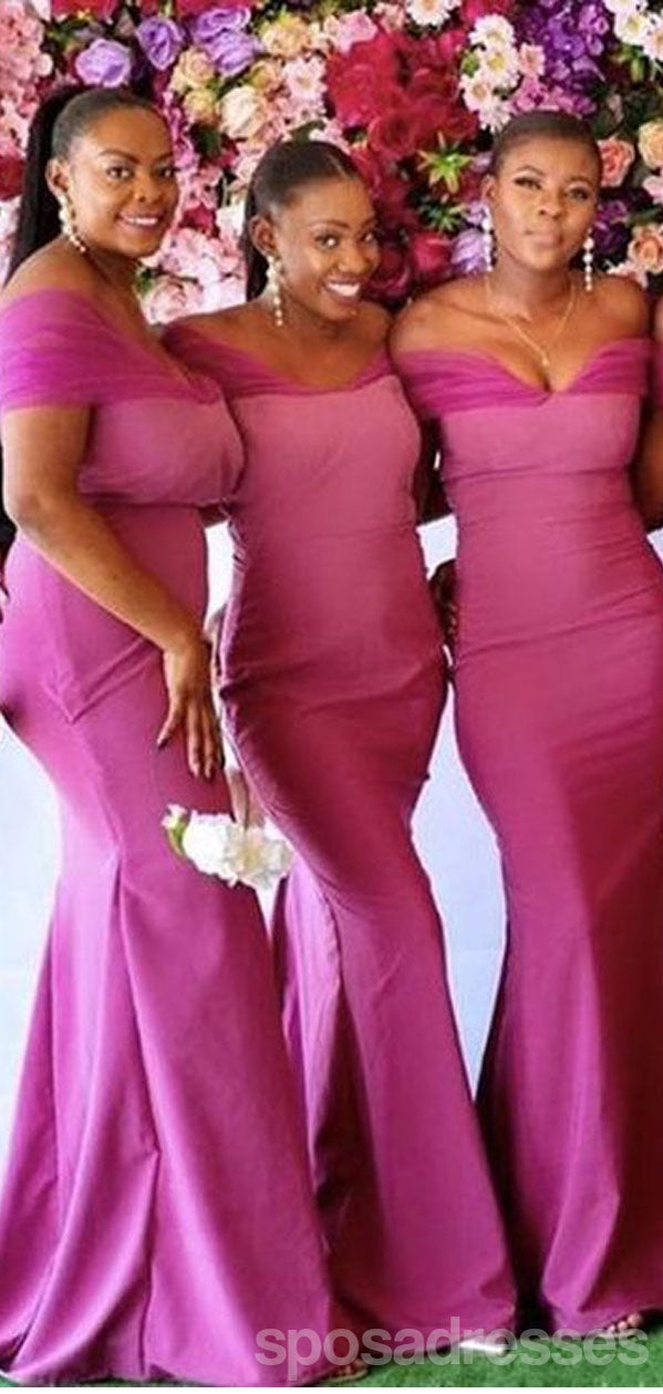 Hot Pink Mermaid Off-Shoulder Long Bridesmaid Dress - Elegant Formal Gown for Weddings, Prom & Special Occasions (Style WG1399)