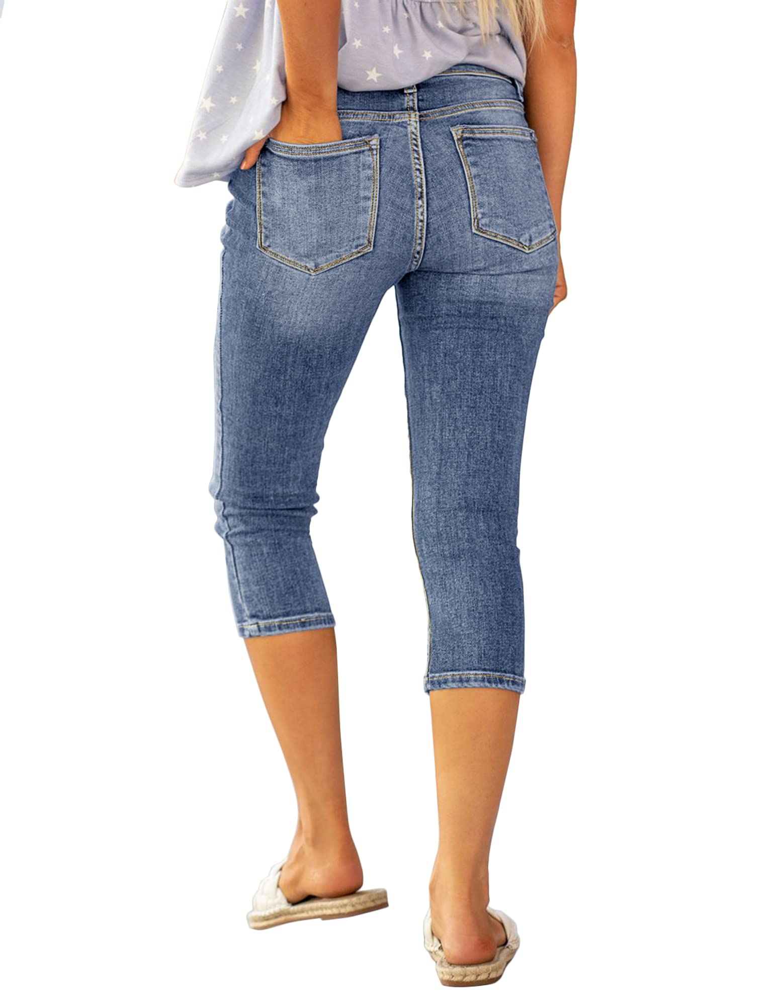 Luvamia Women's High Waisted Skinny Ripped Capri Jeans - Stretch Denim Pants for Casual Wear & Summer Outfits | Perfect for Beach, Shopping & Date Nights