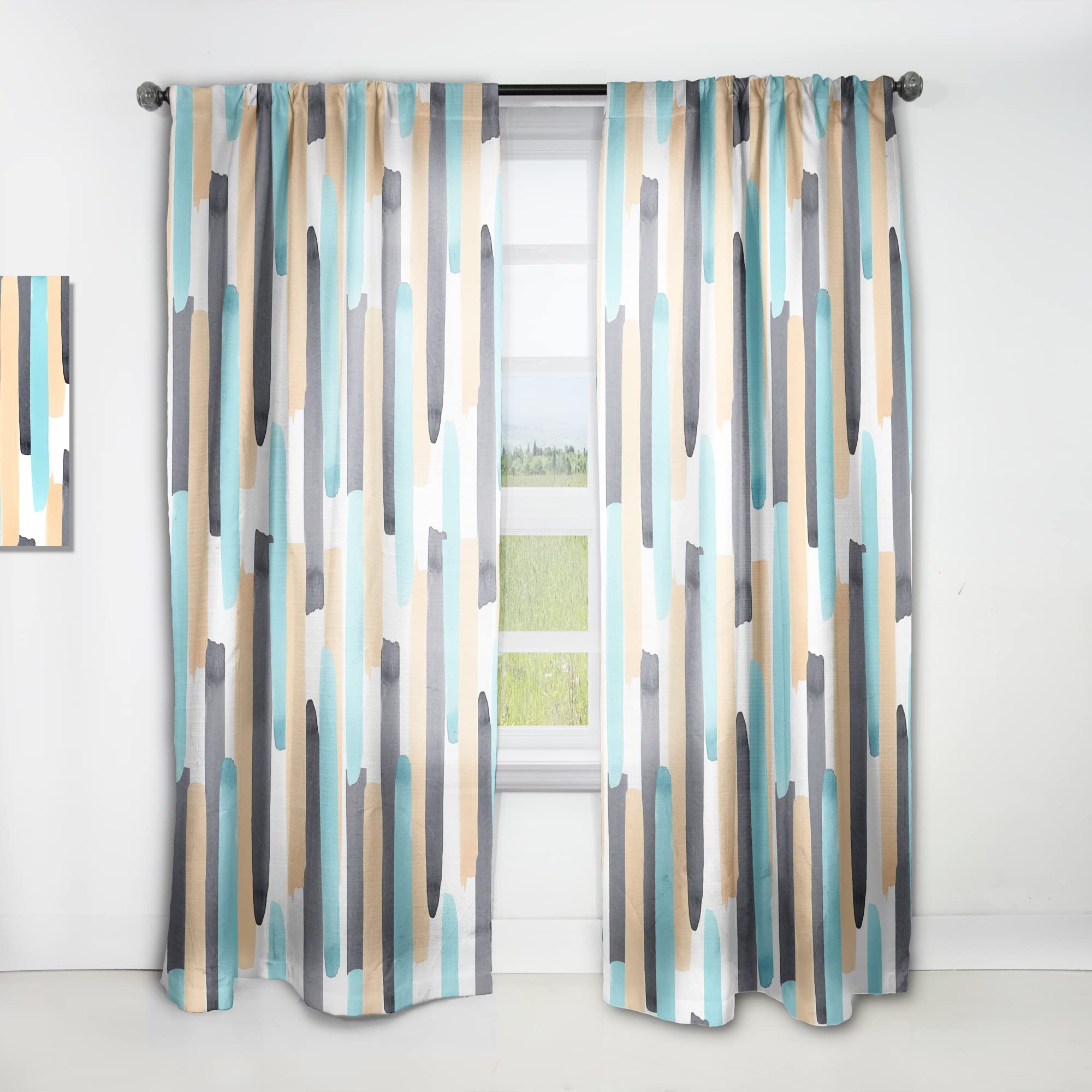 DesignQ Retro Geometric Abstract I Thermal Insulated Curtains - 52x63 Inch Single Panel for Bedroom & Living Room - Blackout Drapes for Home Decor, Privacy & Energy Efficiency