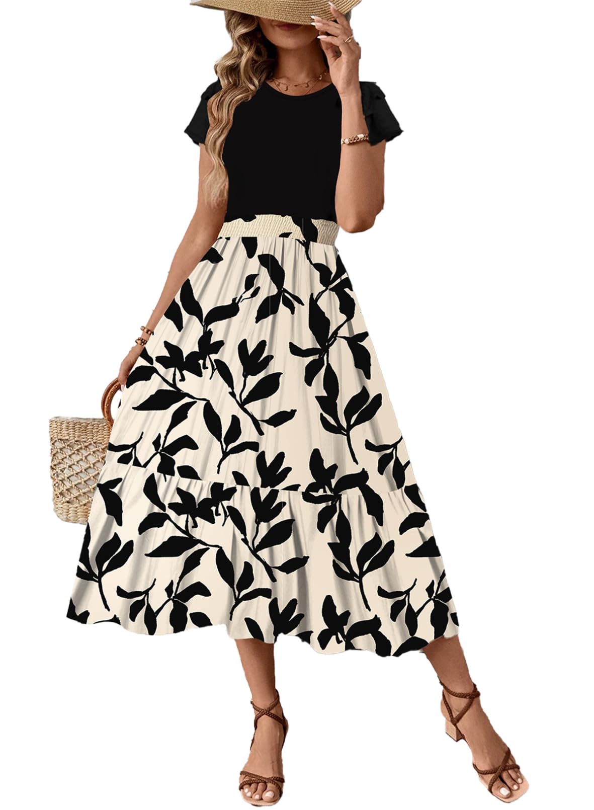 Dokotoo Women's Summer Maxi Dress 2025 - Floral Print Ruffle Short Sleeve Casual Long Flowy Dress with Pockets | Perfect for Beach Vacation, Date Night & Outdoor Parties
