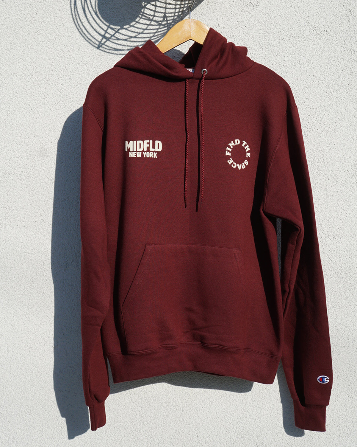 Champion Double Logo Hoodie for Men & Women - Find the Space Collection - Maroon Pullover Sweatshirt for Casual Wear, Street Style & Gym Comfort