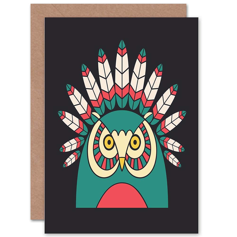 Wee Blue Coo Abstract Owl Head Native American Design Blank Greeting Card for Birthday, Thank You, Invitations & Special Occasions | Handmade Art Card for Gifts, Parties & Home Decor